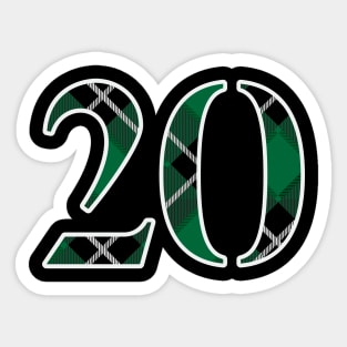 20 Sports Jersey Number Green Black Flannel Sticker